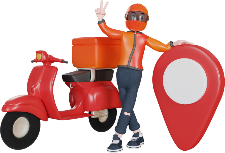 3d delivery man character with scooter and map